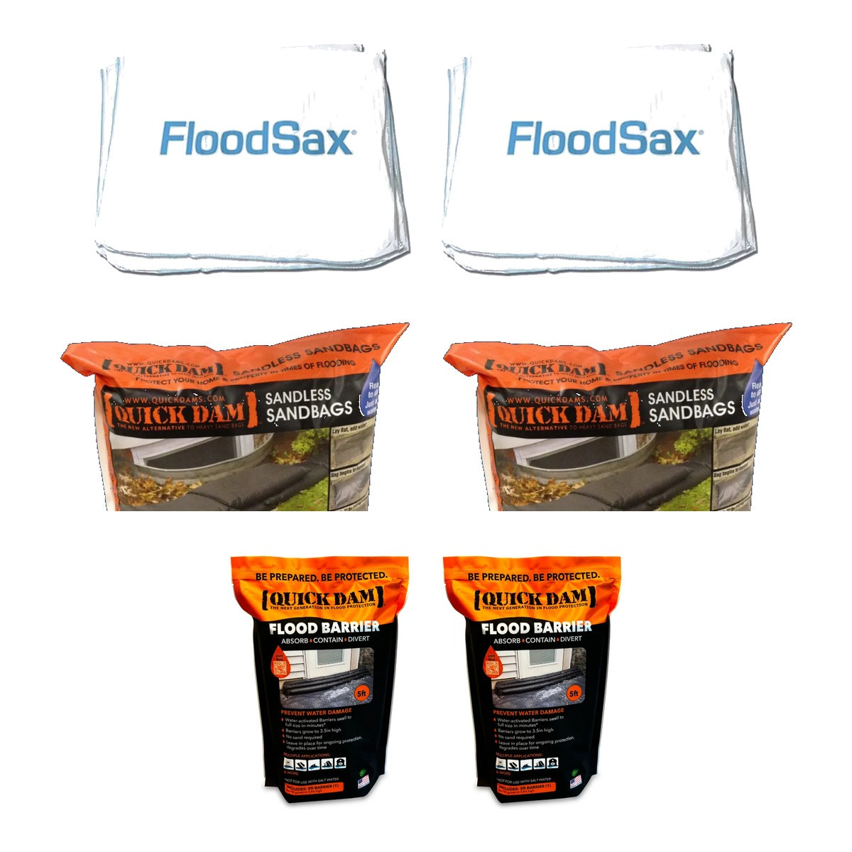 Pack Villa anti-inondation : 40 FloodSax + 12 sacs QuickDam + 2 boudins