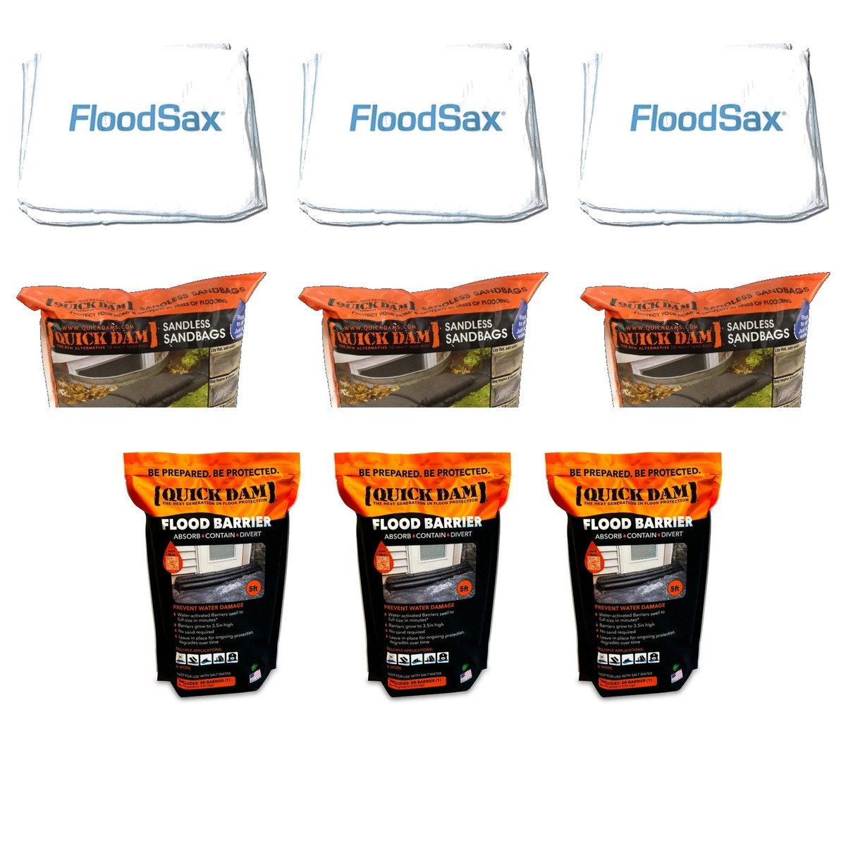 Pack 3 anti-inondation : 60 FloodSax + 18 sacs QuickDam + 3 boudins